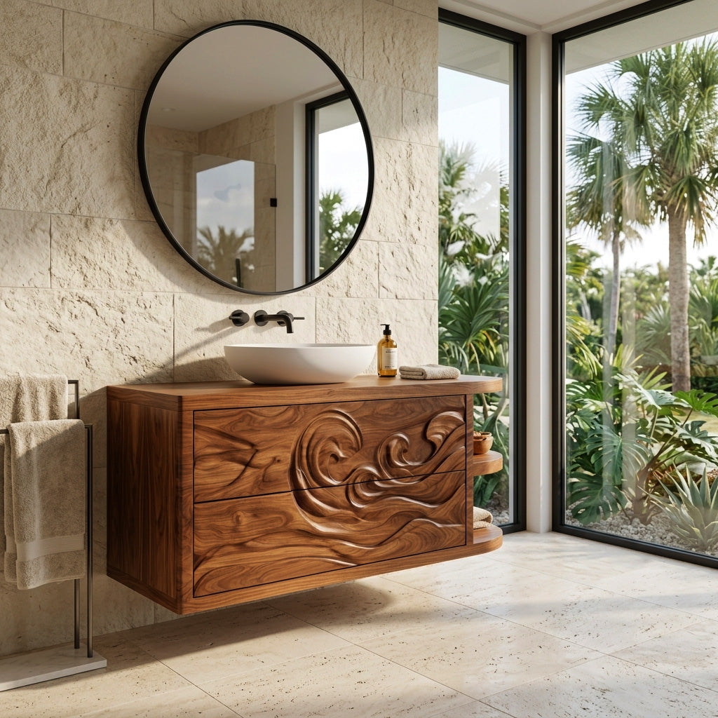 Contemporary Bathroom Vanity With Integrated 3-Tier Side Shelf For