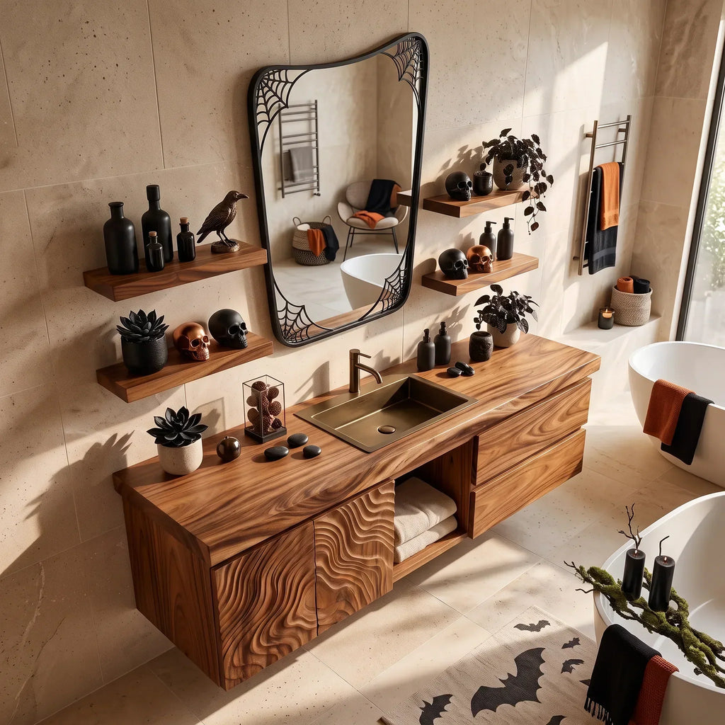 Floating Wood Bathroom Vanity For Industrial Loft Bathrooms