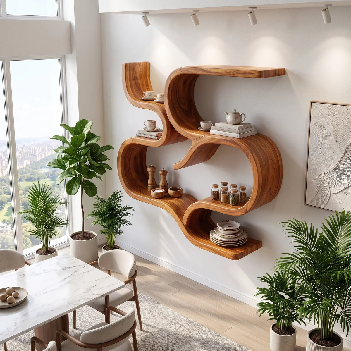 Mid Century Curved Floating Shelves For Powder Room
