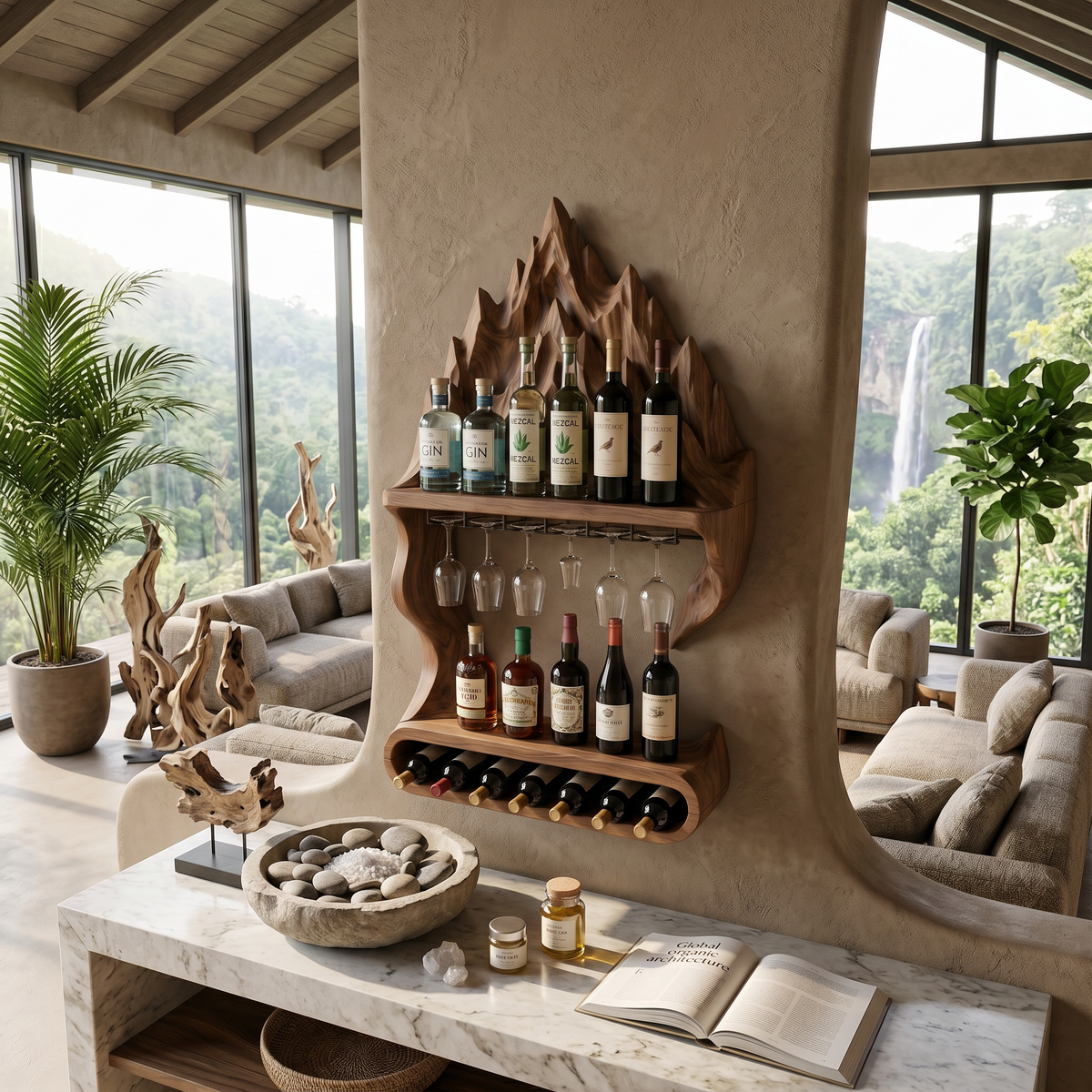 Mountain Contour Wall Wine Shelf For Bottles, 48 to 60 Inch Tall
