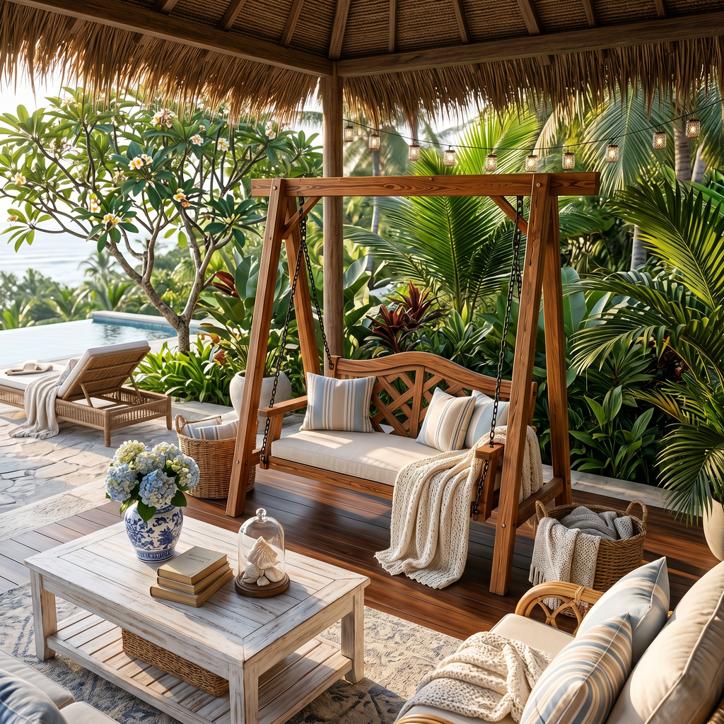 Contemporary Wooden Garden Swing Outdoor Living