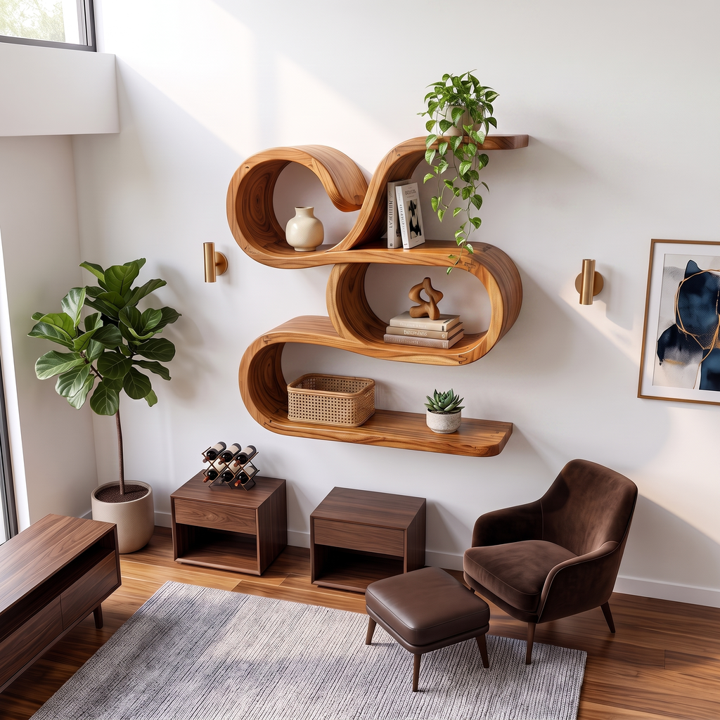 Large Floating Wood Bathroom Shelves For Towels Above The Sink