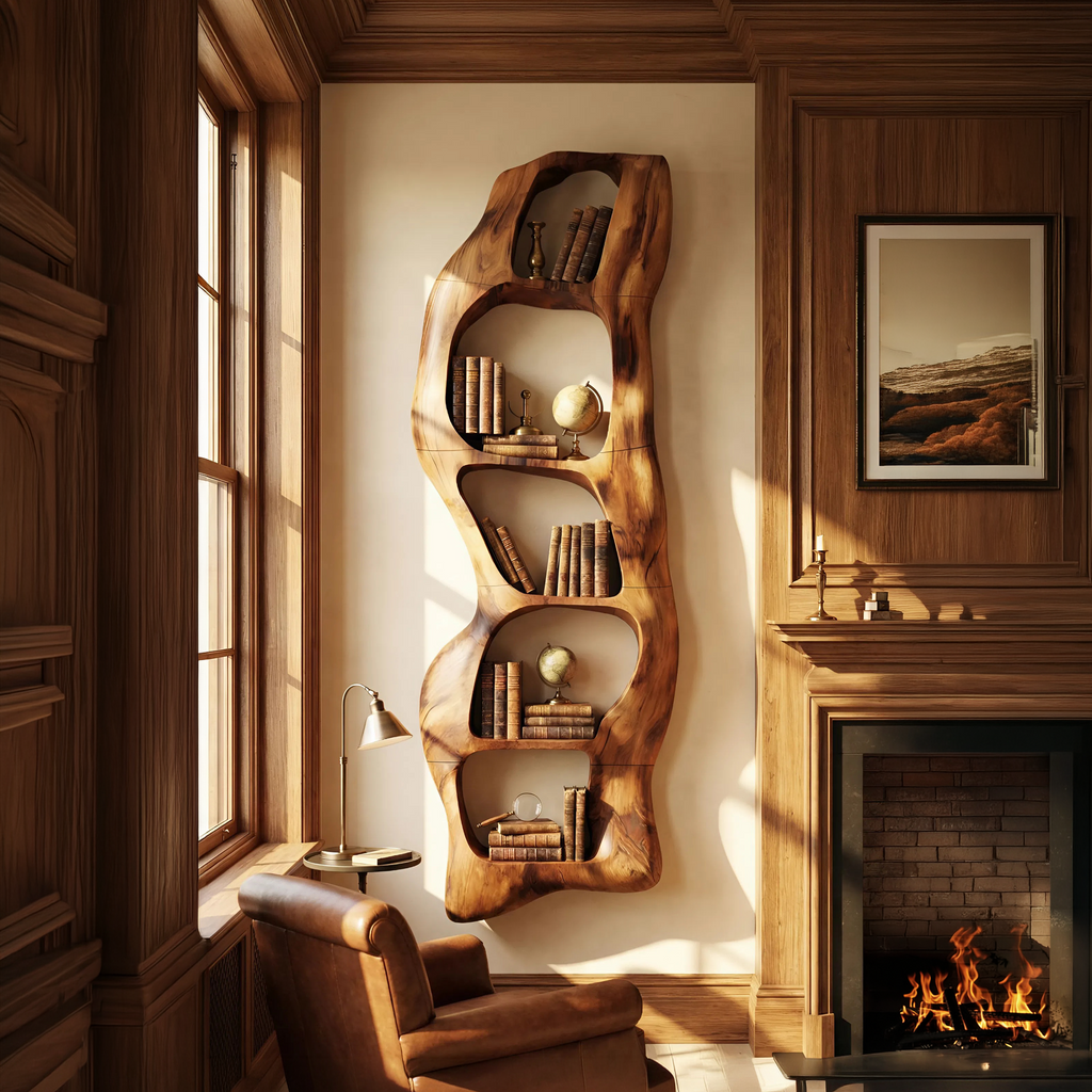 Contemporary Wooden Wall Shelf, Handcrafted Solid Wood Floating Storage Display Ledge Rack for Bedroom & Living Room Wall Accent