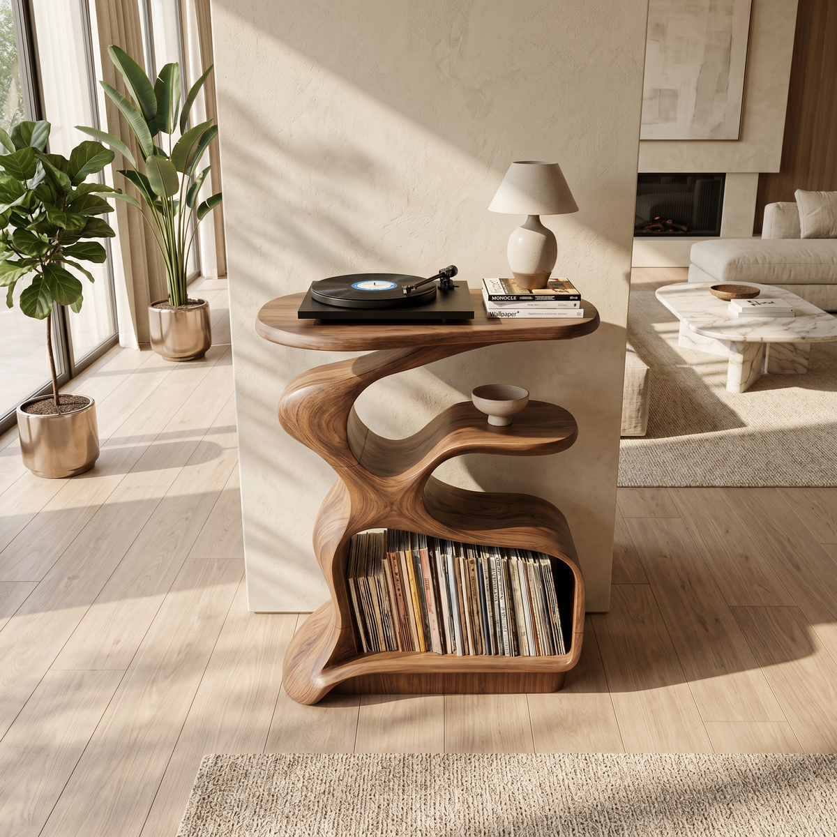 Mid-Century Solid Wood Record Player Stand for Living Room