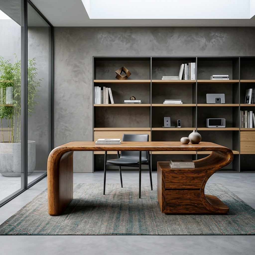 Modern Sculptural Desk With Drawers For Home Office And Studio