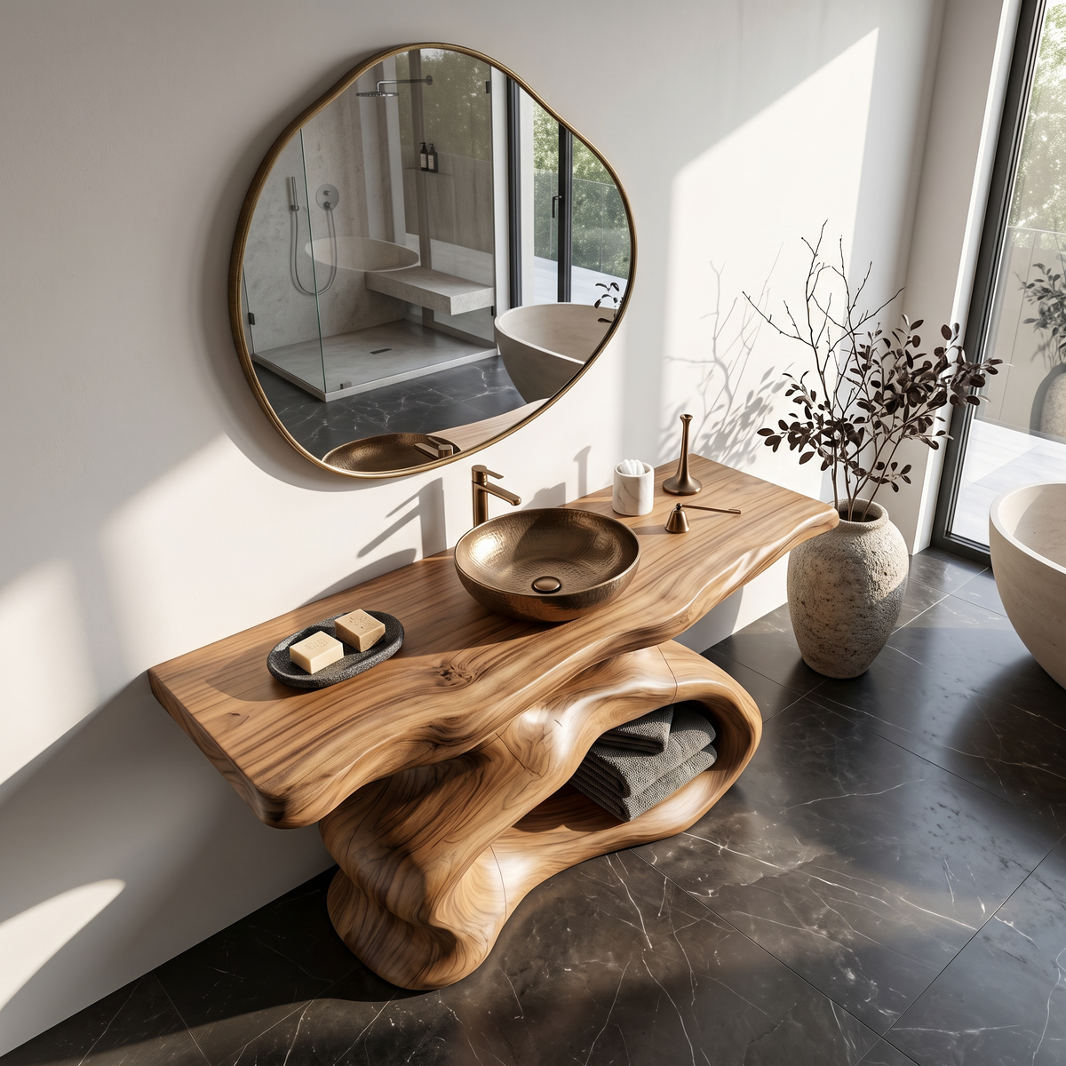Farmhouse Solid Wood Bathroom Vanity with Weathered Finish