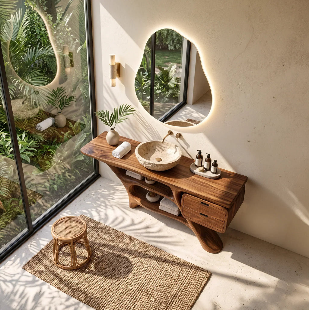 Sculptural Bathroom Vanity Flowing Shelves With Drawer For Modern Spaces
