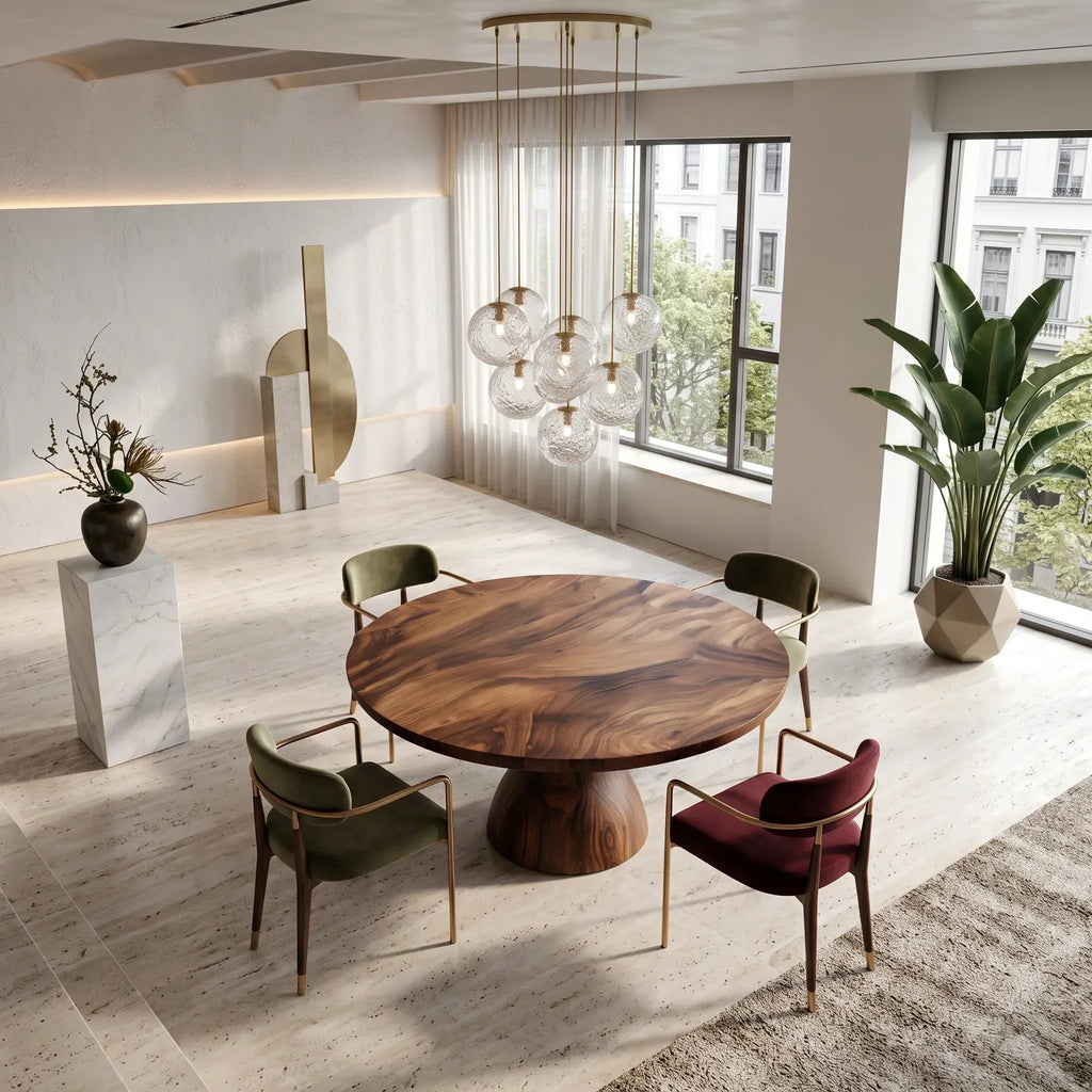 Contemporary Tapered Base Round Dining Table For Dining Room