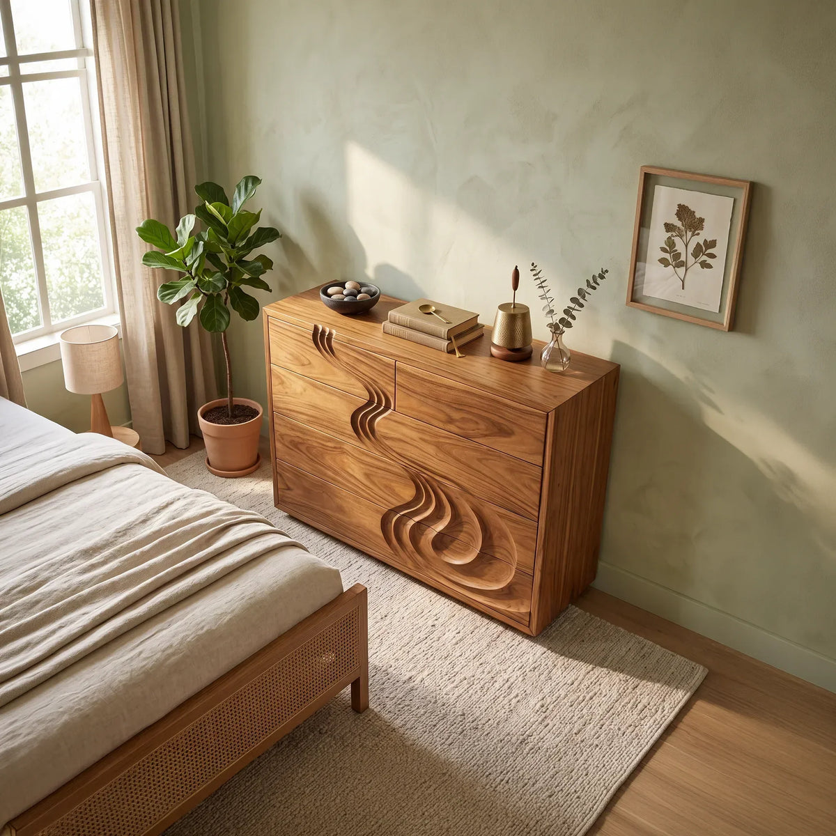 Hand-Carved Front Solid Wood Dresser, 32 To 71 Inch Wide