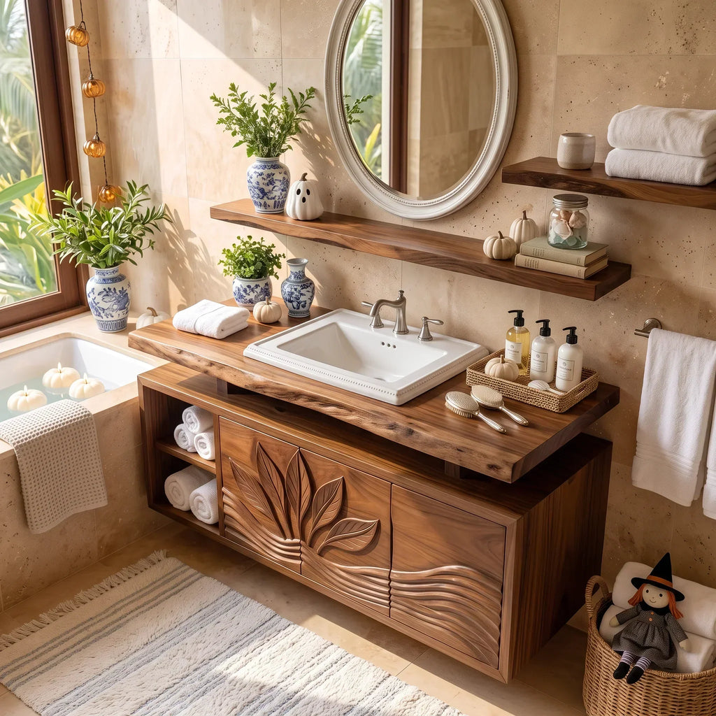 Handcrafted Organic Modern Pumpkin Bathroom Vanity Spa Retreat