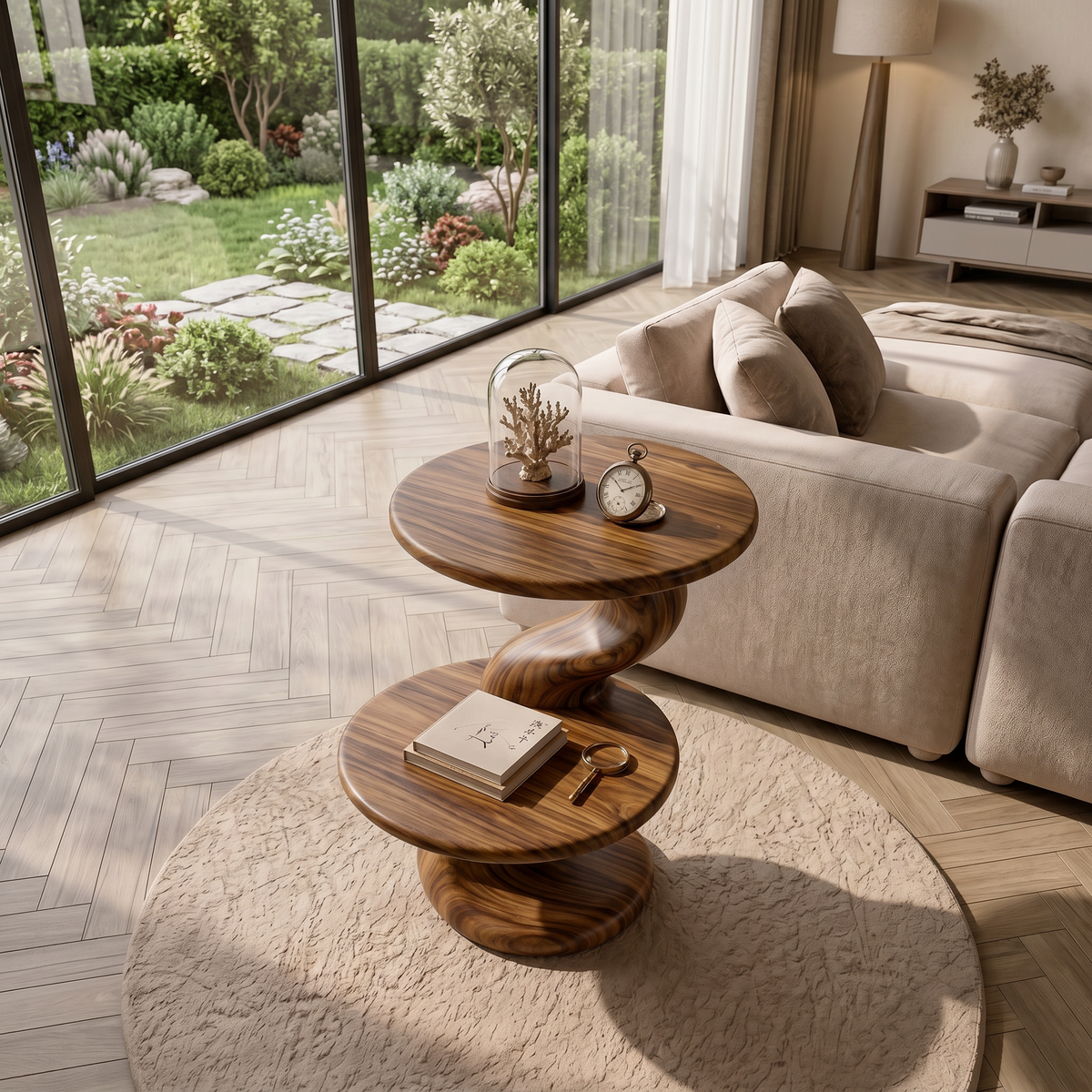 Two Level Wooden Accent Table For Lounge Seating, 16 To 24 Inch