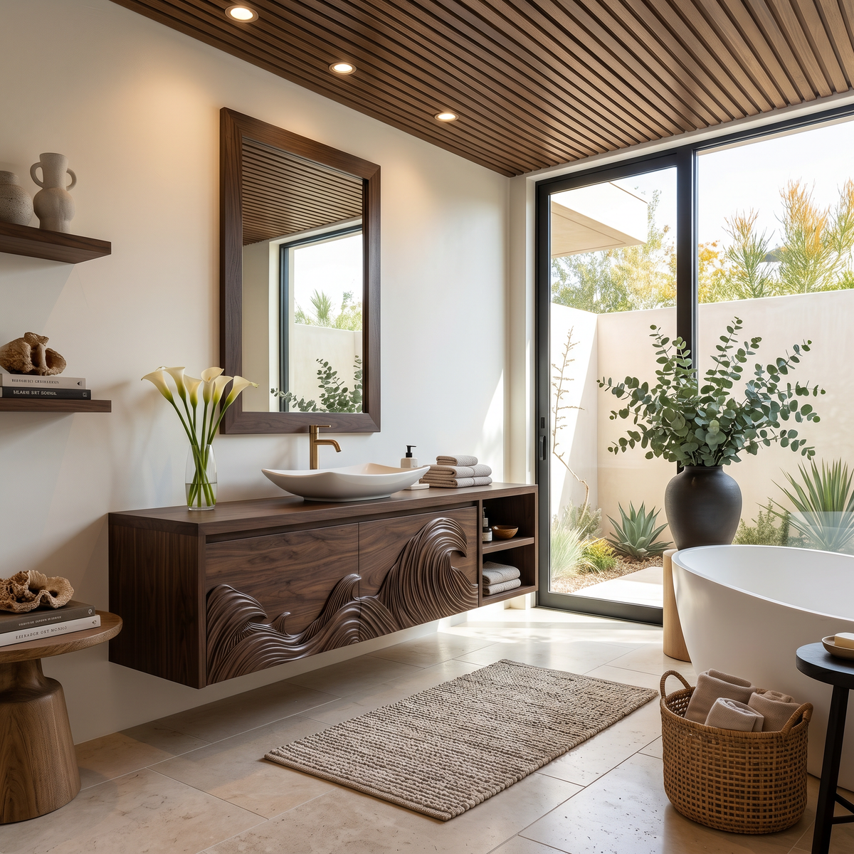 Contemporary Floating Bathroom Vanity With Raised Wave Pattern For