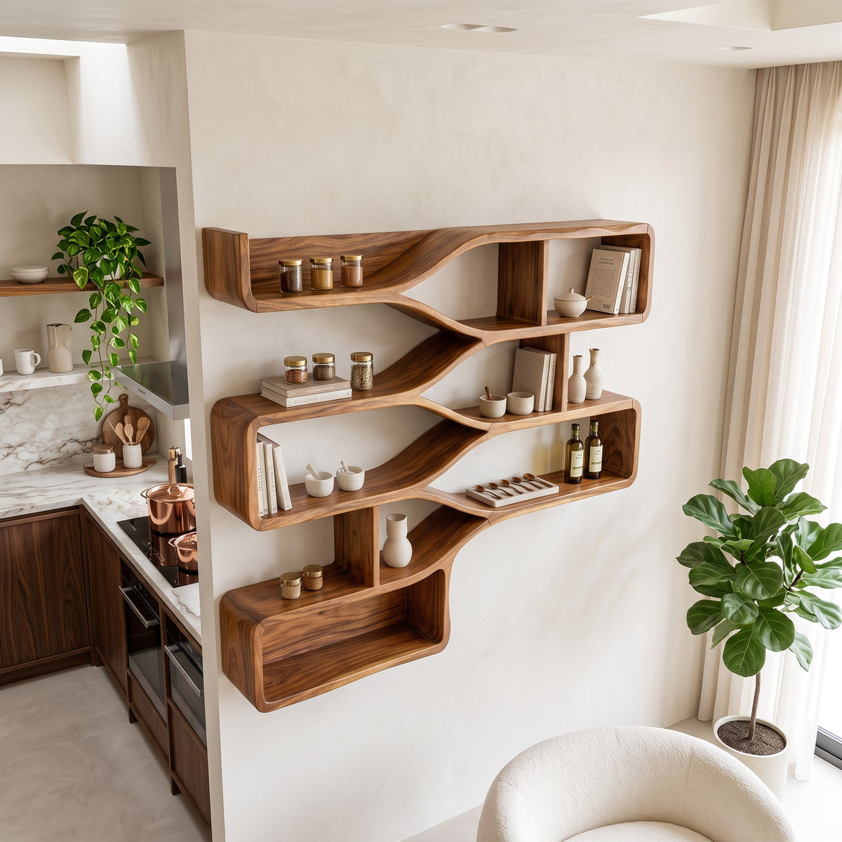 Mid Century Floating Wood Shelves For Bedroom