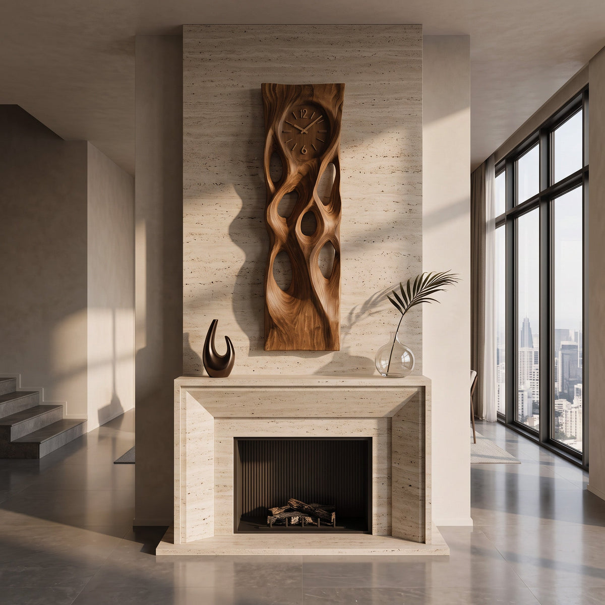 Modern Wooden Wall Clock Vertical Design for Living Room