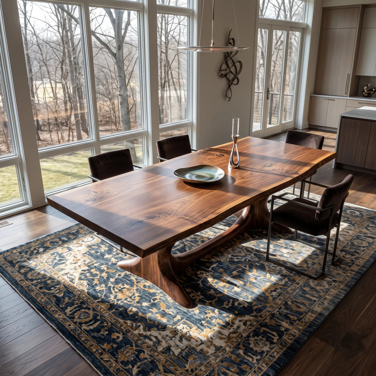 Contemporary Natural Wood Dining Table Organic Base For Dining Room