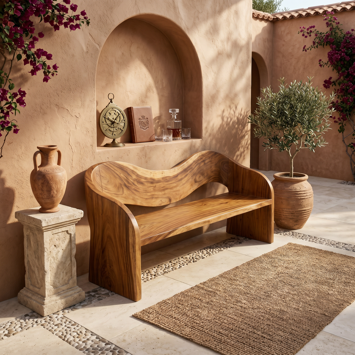 Simple Solid Wood Accent Bench With Back, 47 To 75 Inch Wide