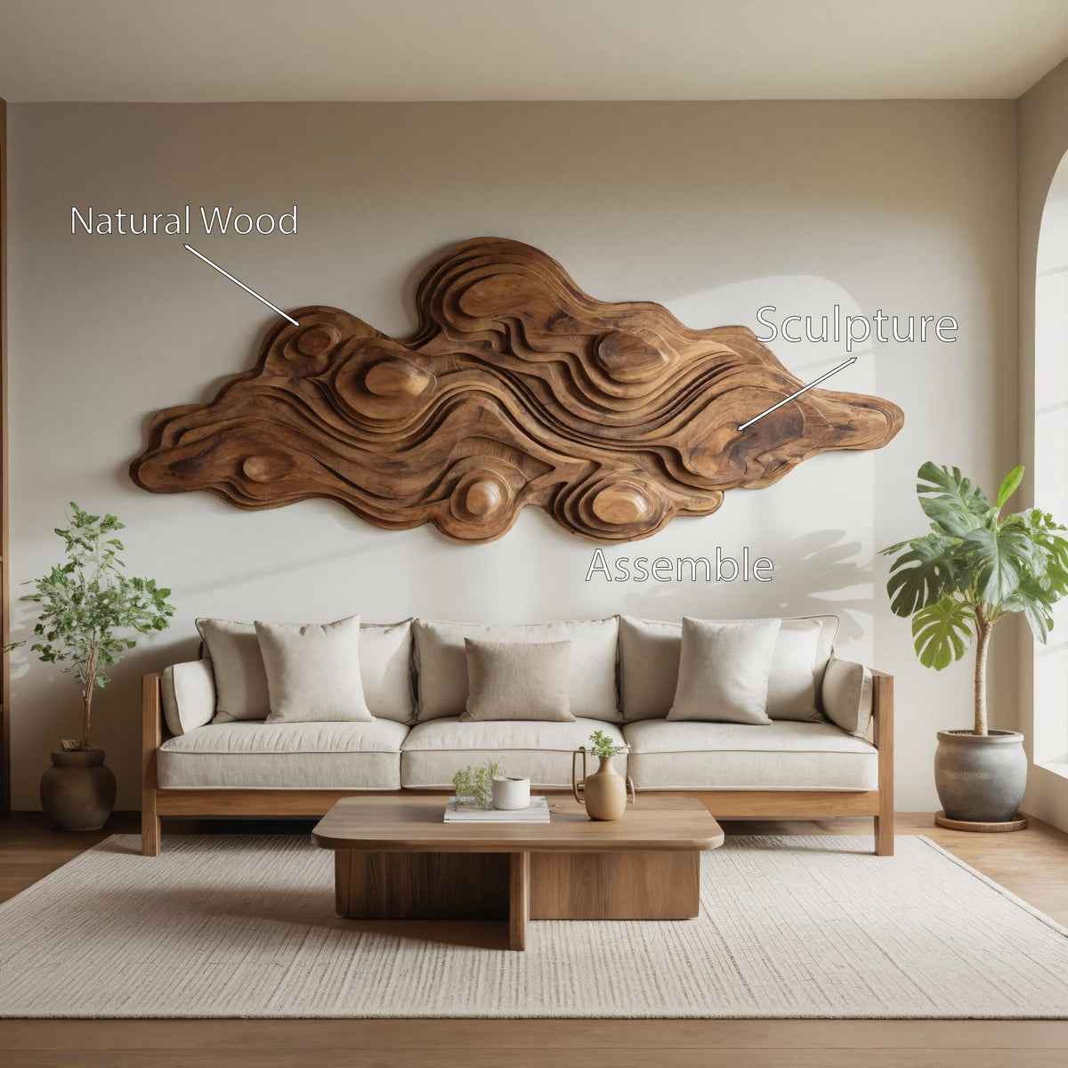 Artistic Wall Sculpture With Organic Wave Design For Living Room