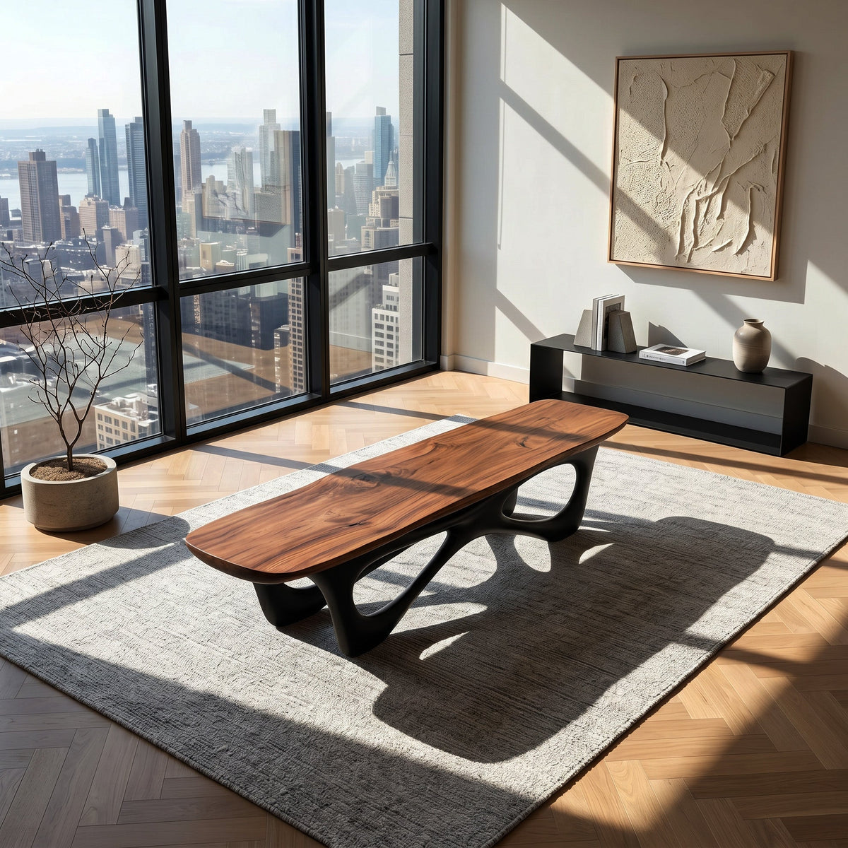 Bold Curve Wood Bench For Apartments, 47 To 73 Inch Long
