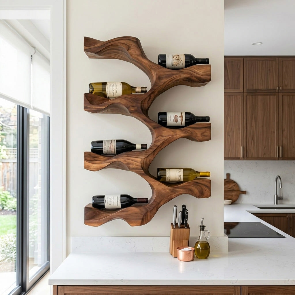 Vertical Wall-Mounted Wood Wine Rack For Kitchens, 31 to 59 Inch