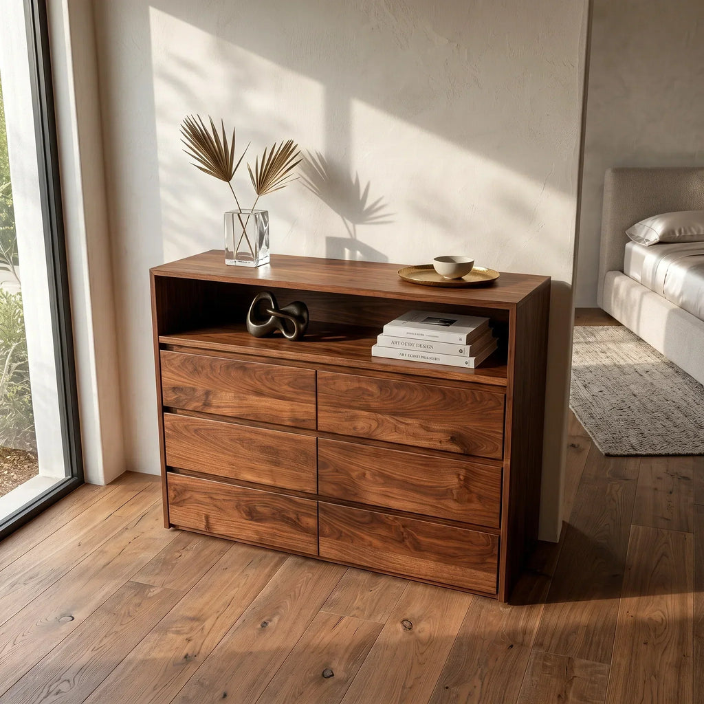 Modern Open Shelf Wooden Dresser For Bedroom
