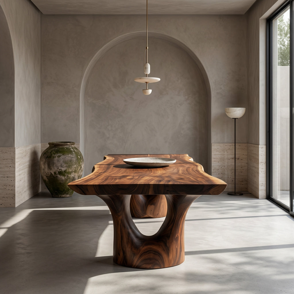 Organic Pedestal Wood Dining Table, 63 To 108 Inch Long