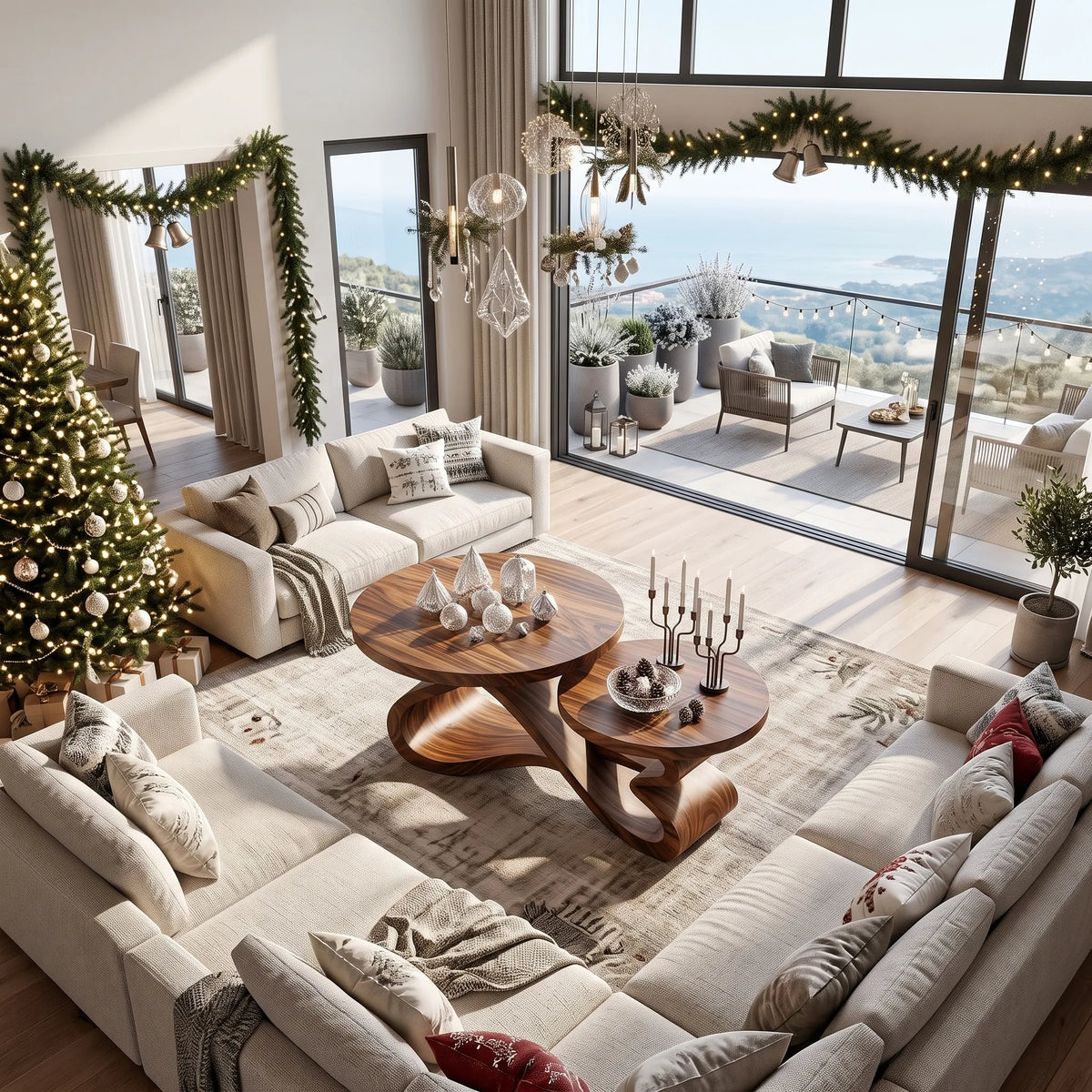 Rustic Christmas Round Coffee Table Holiday Sunroom