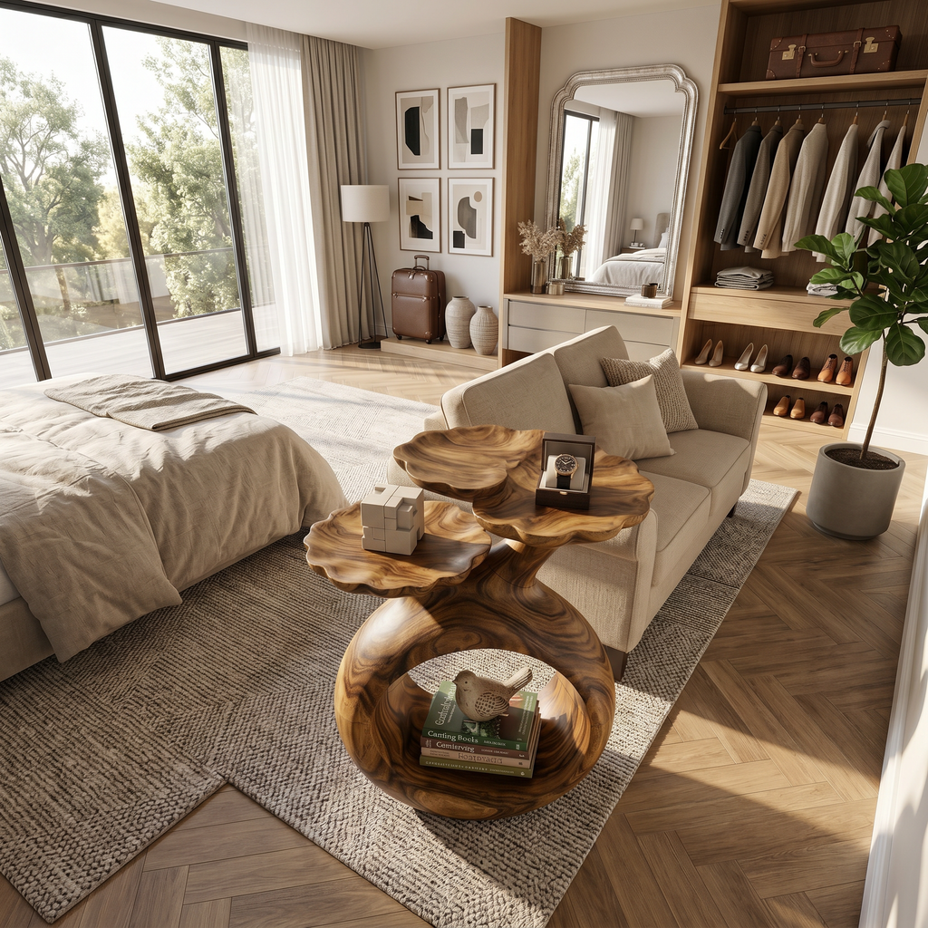 Twin Surface Wood Side Table For Beach House Living Rooms