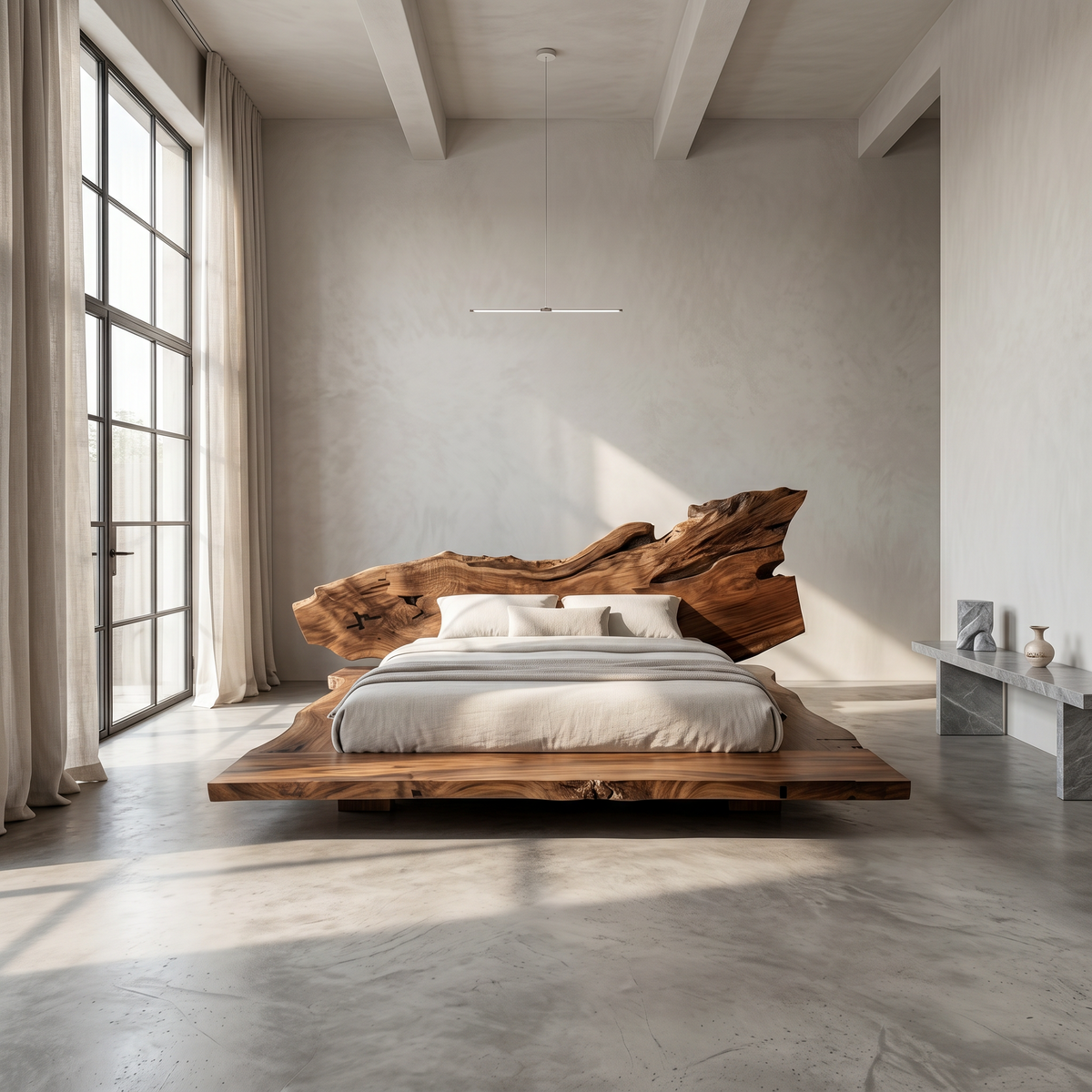 Modern Bed Frame With Live Edge Headboard