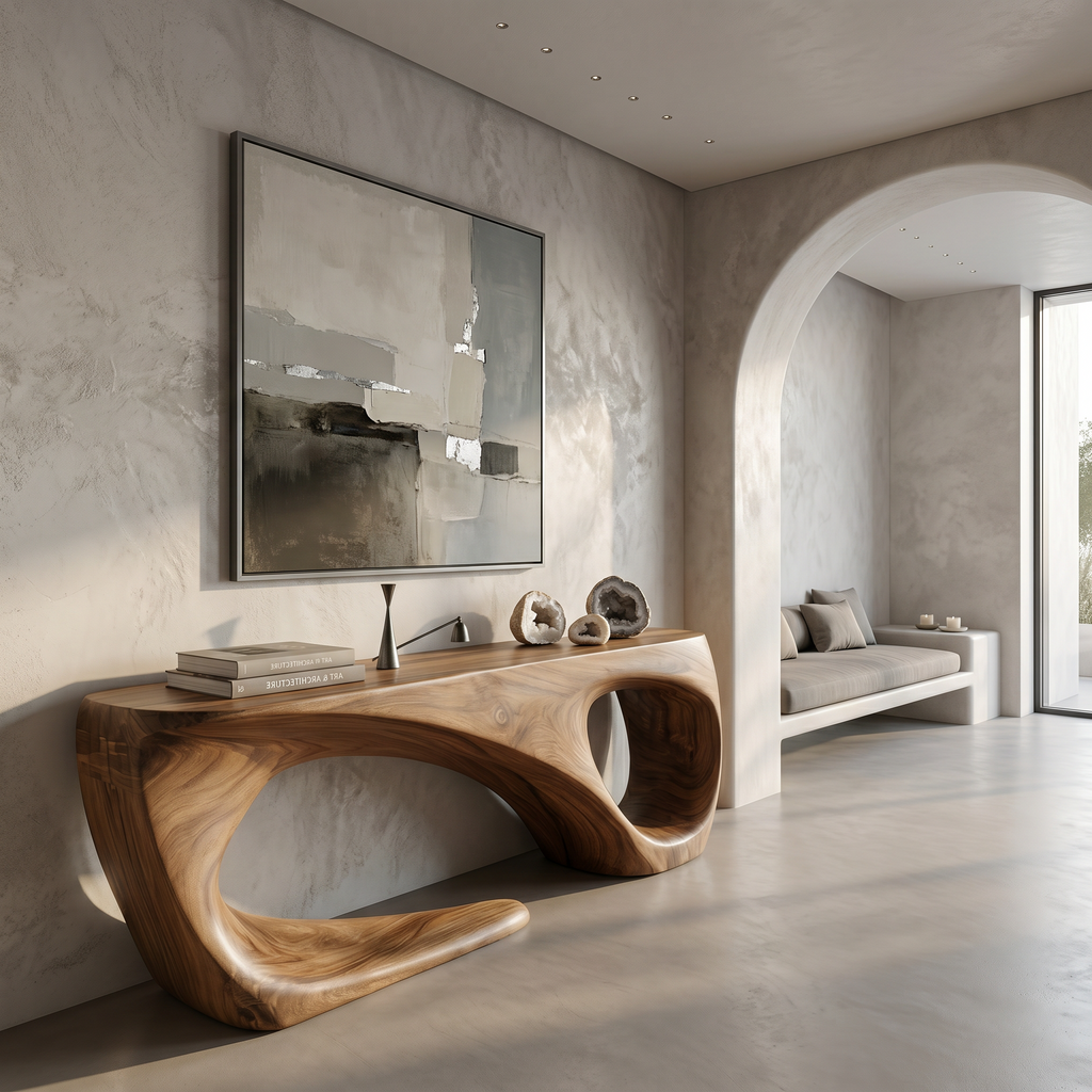 Live Edge Style Console Table, Flowing Handcrafted Wood Entryway Table