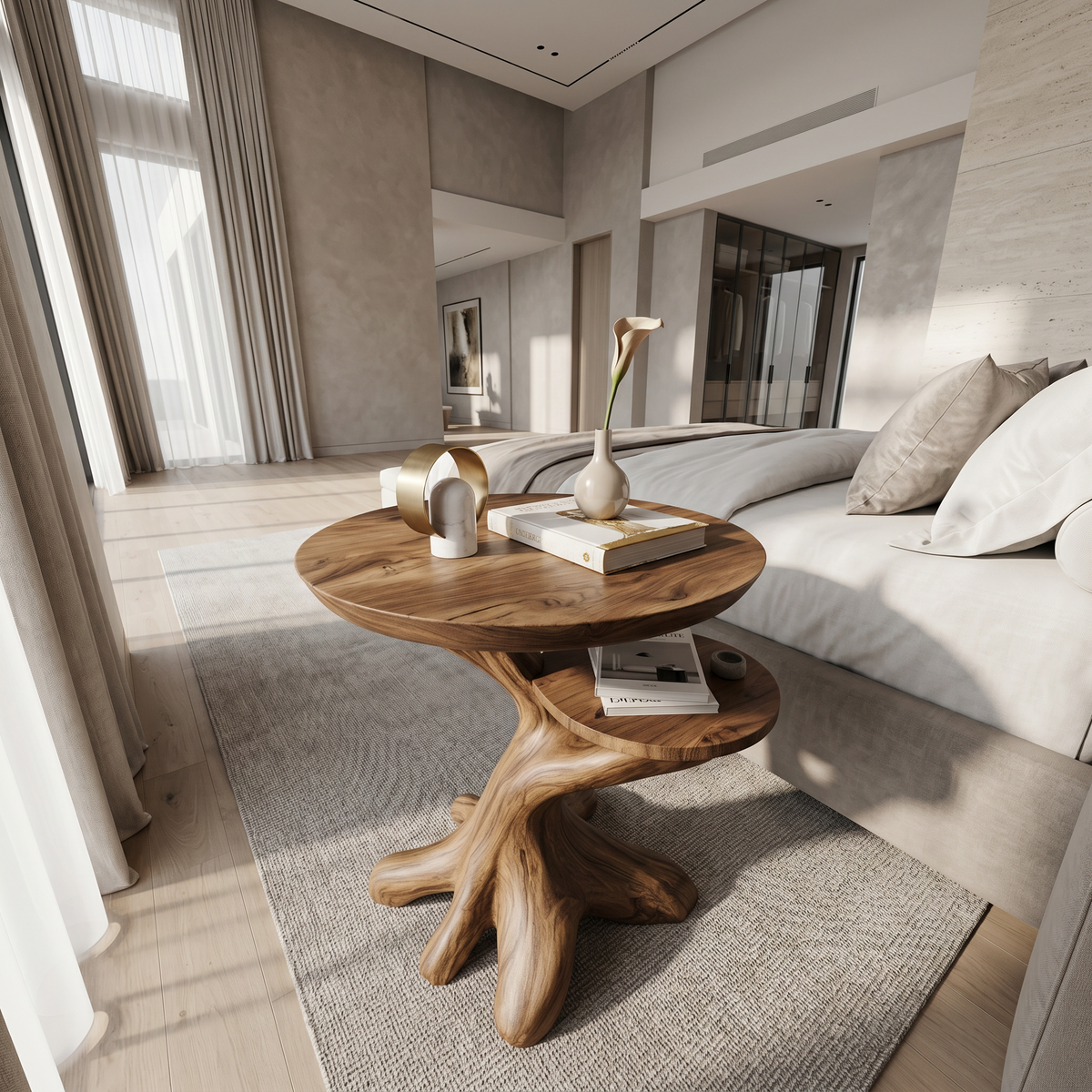 Modern Side Table With Organic Tree Root Silhouette