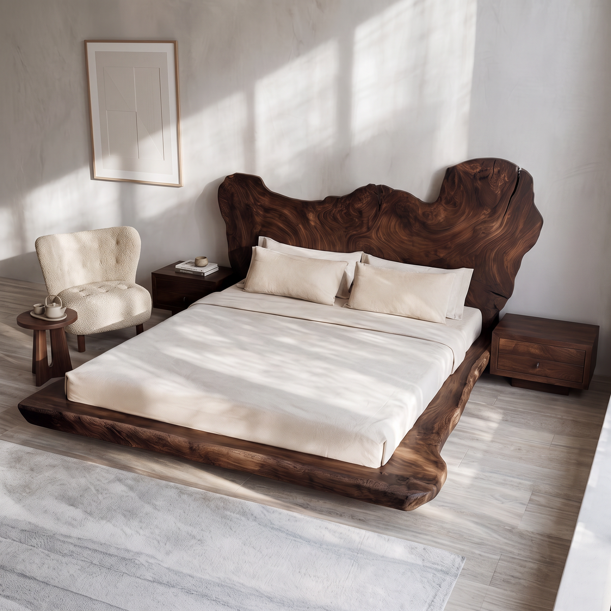 Mid Century Bedroom Low Profile Wood Bed – Style 2