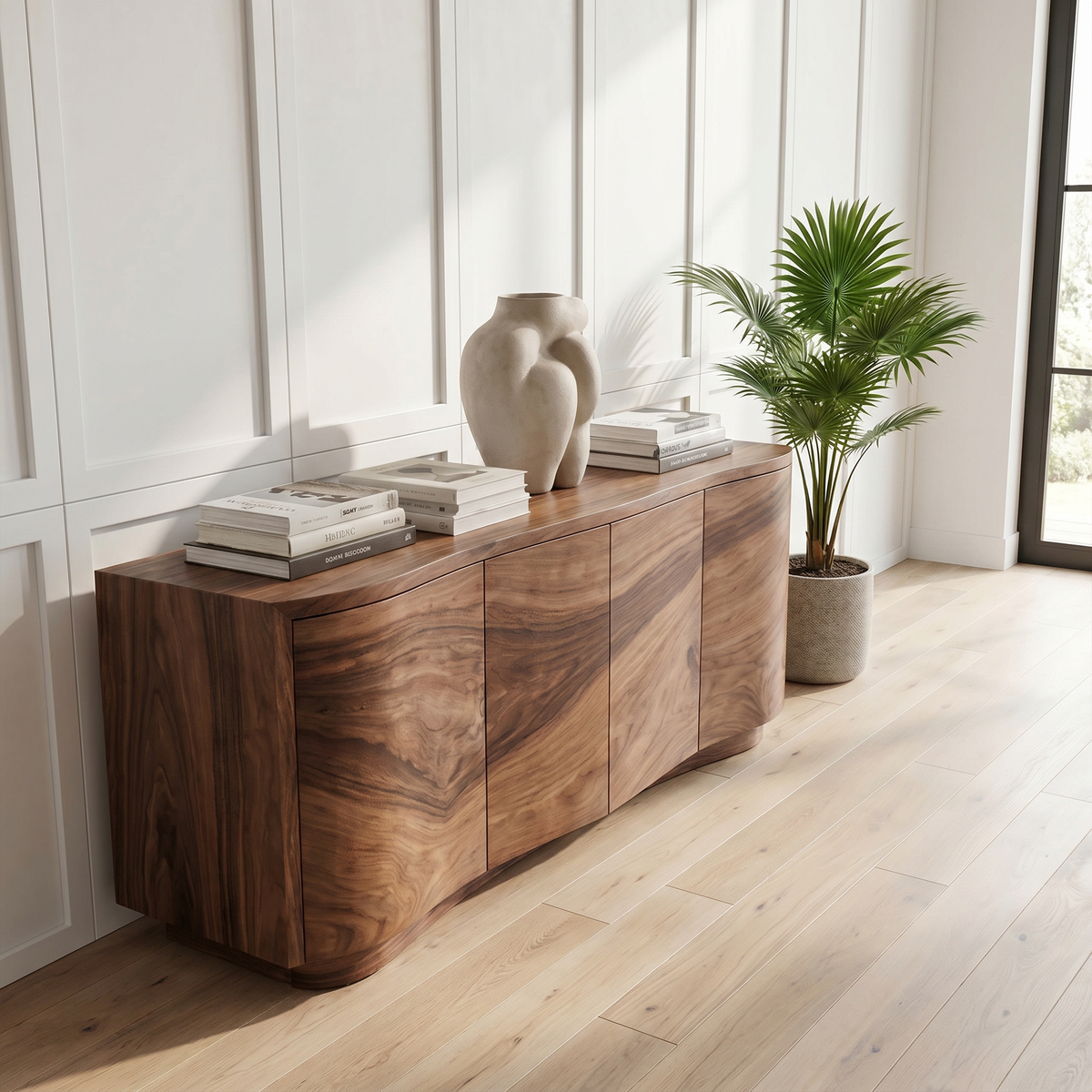 Sideboard Cabinet, Rustic Mid Century Solid Wood Storage Credenza