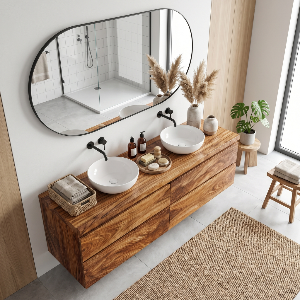 Wall Mounted Bathroom Vanity, Rustic Natural Wood Floating Sink Base