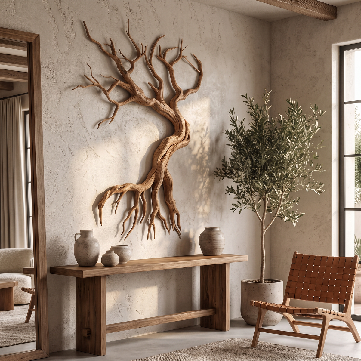 Tall Climbing Branch Wood Wall Art for Stairwells, 51 to 80 in