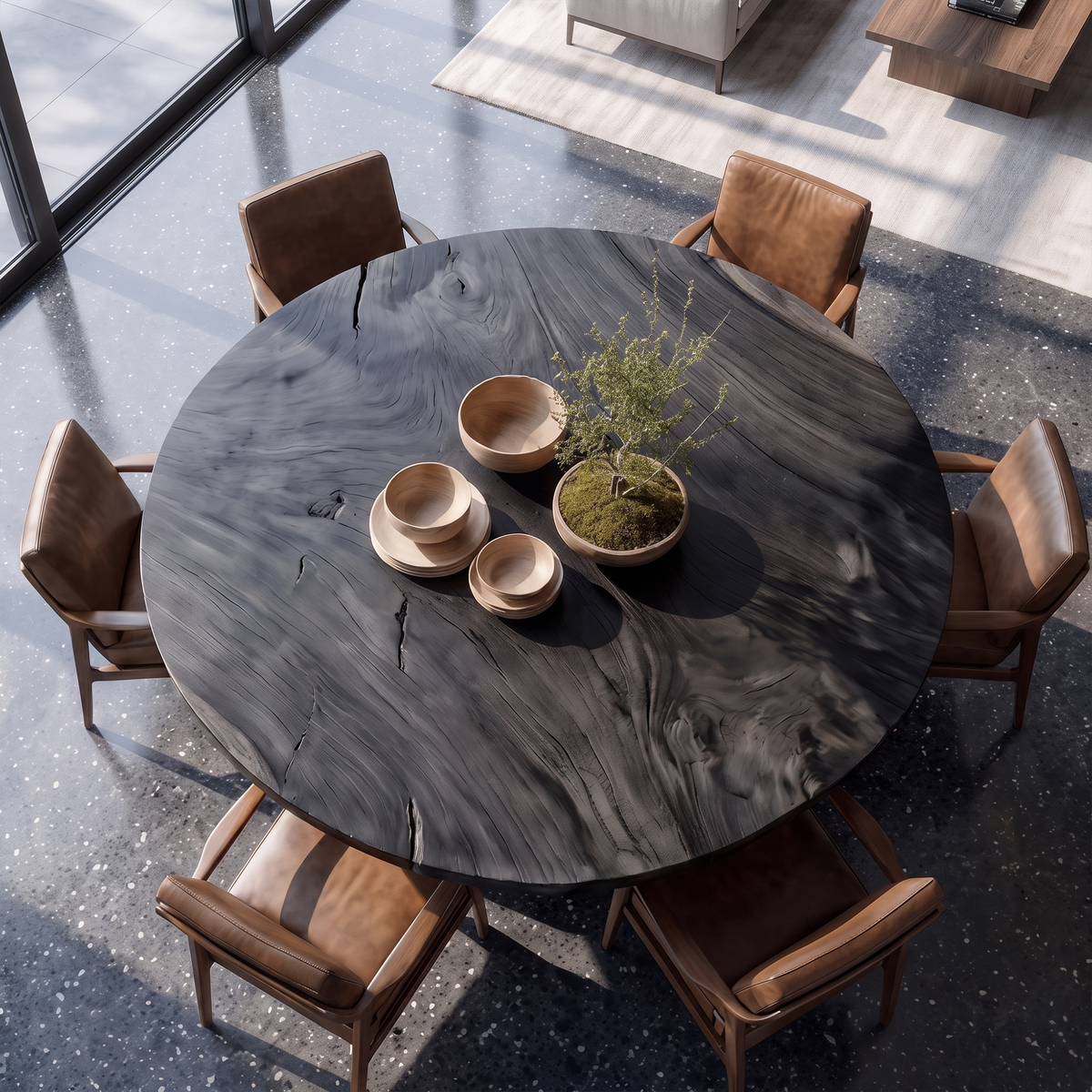 Contemporary Round Dining Table With Abstract Cutout Design For Dining Room And Kitchen