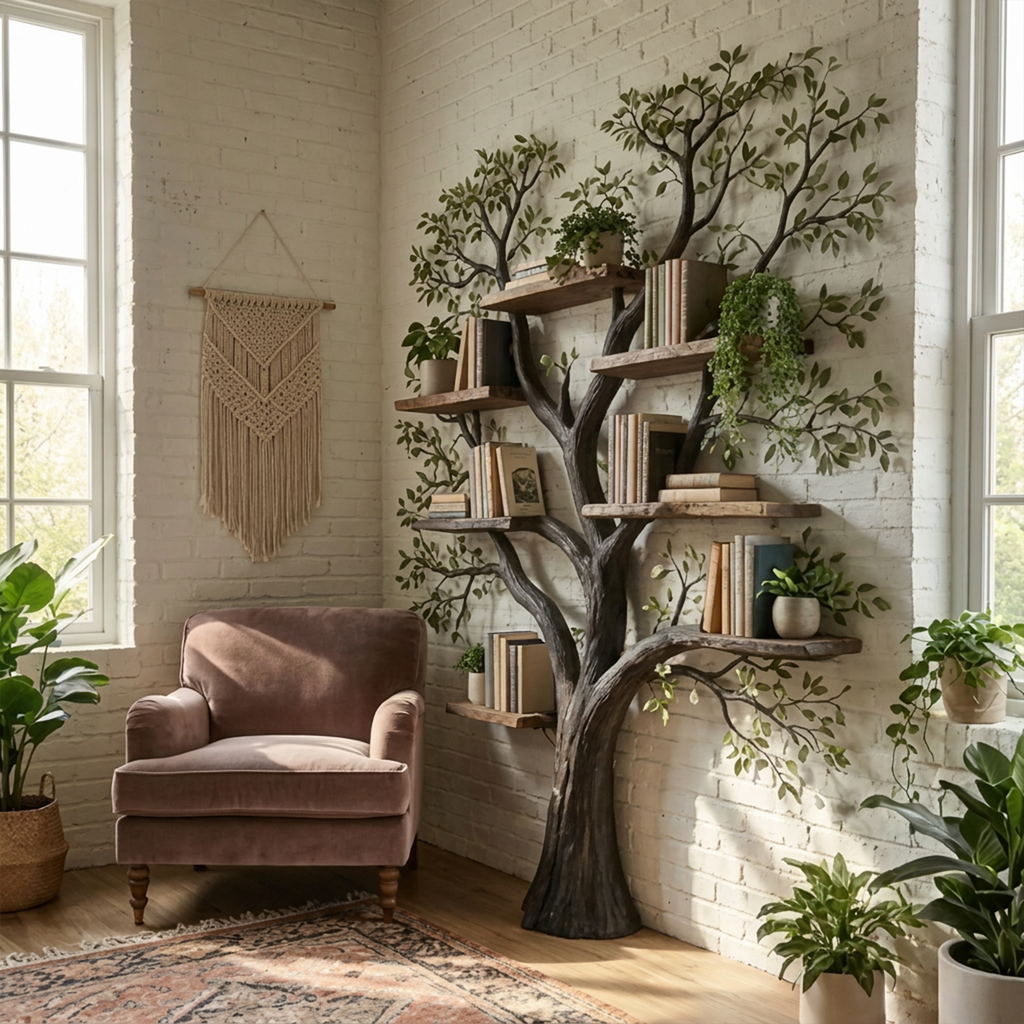 Large Square Branch Wall Bookshelf for Home Library, 70 x 70 Inch
