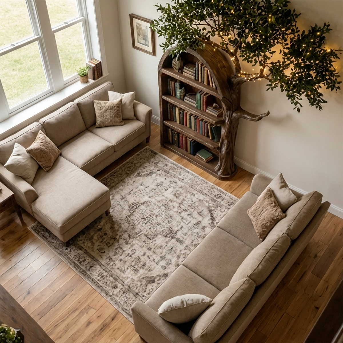 Brown Branch Wall Bookcase with Concealed Brackets, 70 x 60 in