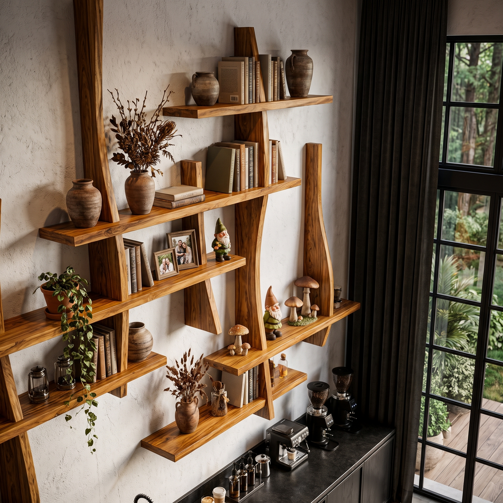 Rustic Floating Bookshelf With Layered Display Shelves For Home Library