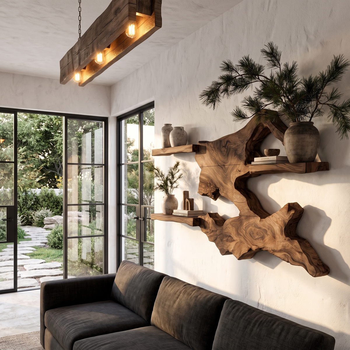 Rustic Live Edge Floating Shelf Wall Mounted Book Shelves For Living Room