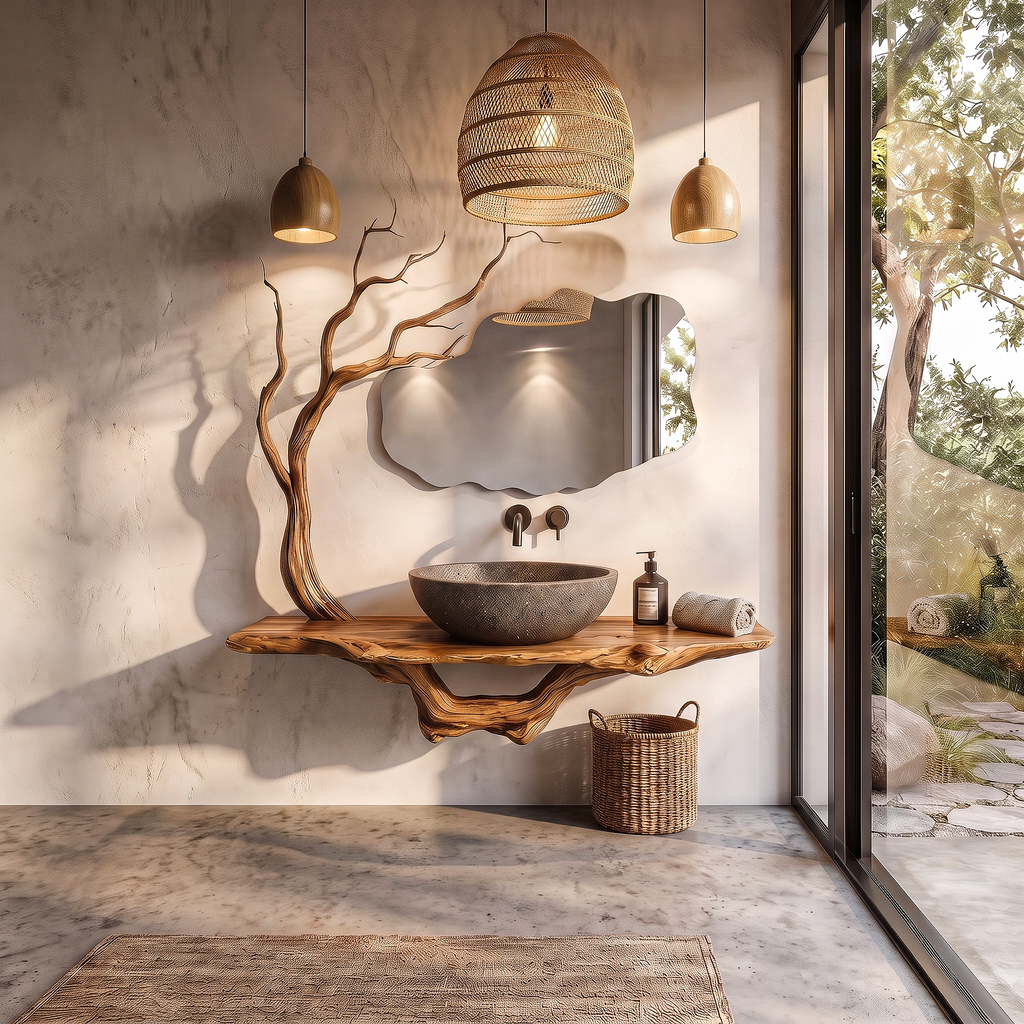 Organic Tree Branch Bathroom Vanity Wall Mounted Sink Console