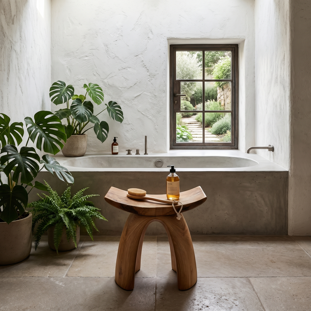 Organic Modern Solid Wood Shower Stool