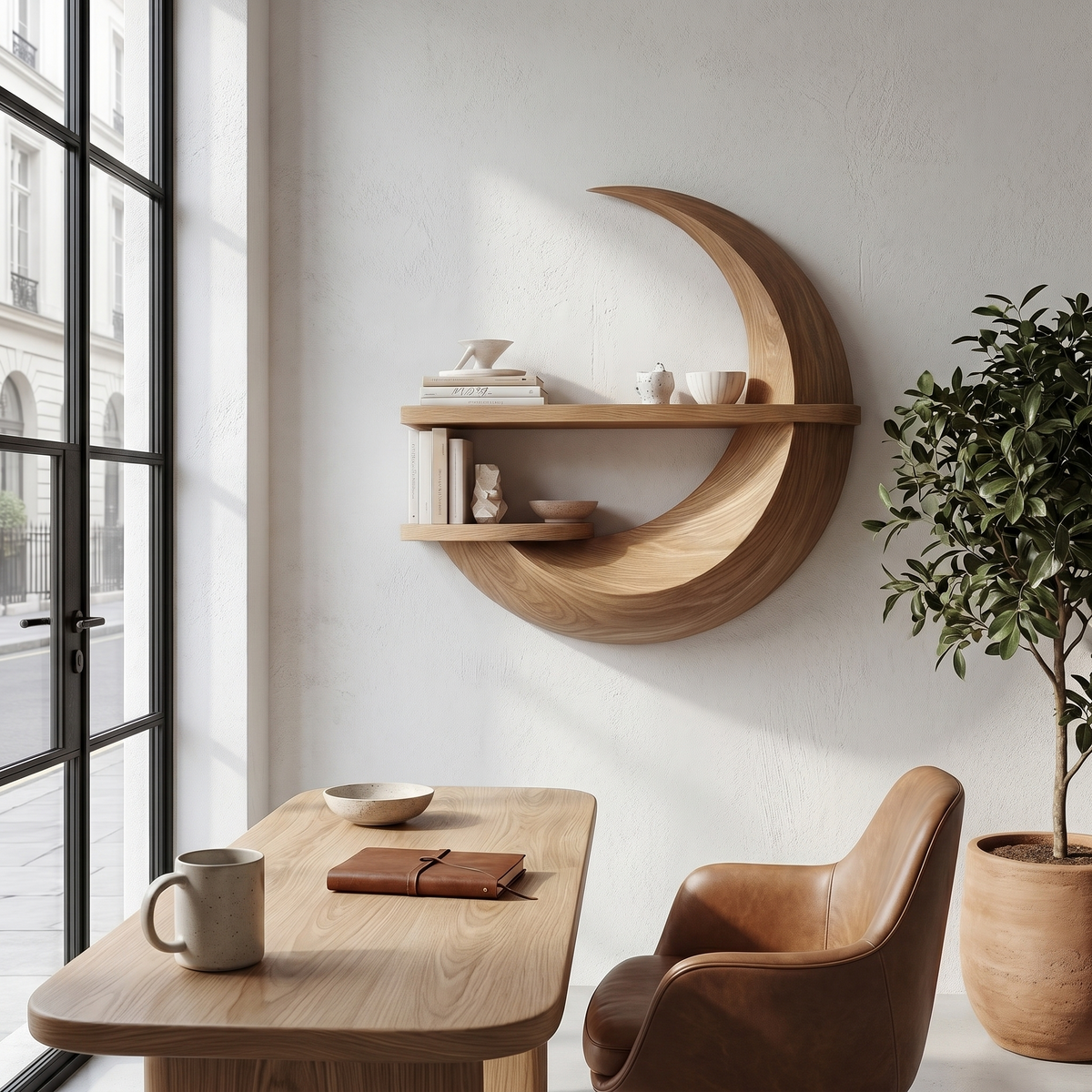 Rustic Floating Shelf With Natural Wood Display Storage