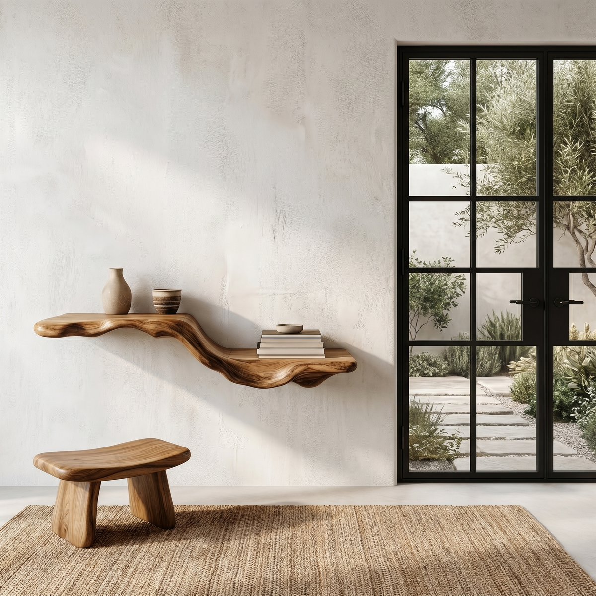 Organic Floating Shelf With Flowing Tree Branch Design