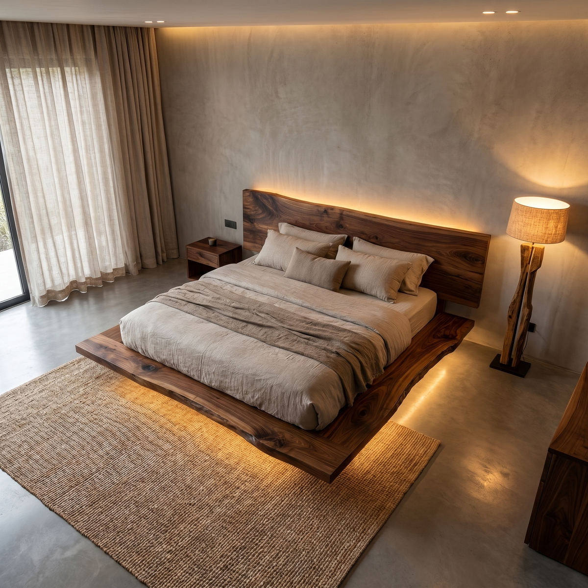 Live Edge Bed Frame, Rustic Solid Wood Platform Bed with Headboard