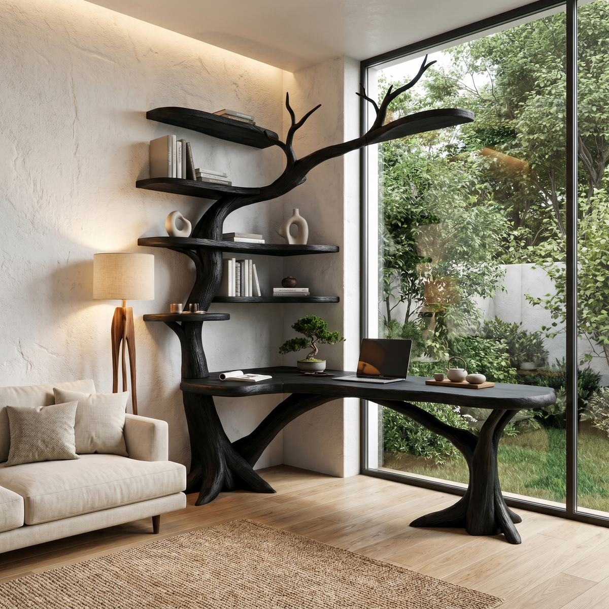 Sculptural Tree Desk With Handcrafted Solid Wood Design For Home Office