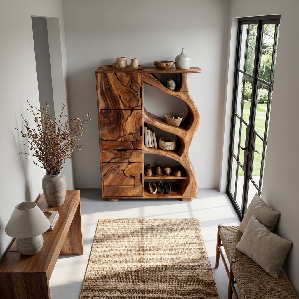 Nature Inspired Entryway Cabinet Organic Storage Design