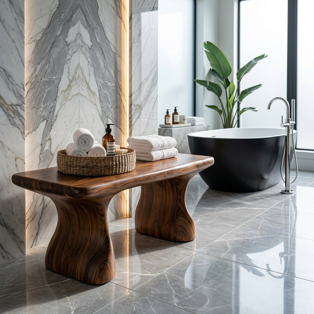 Modern Organic Curved Bath Bench For Bathroom
