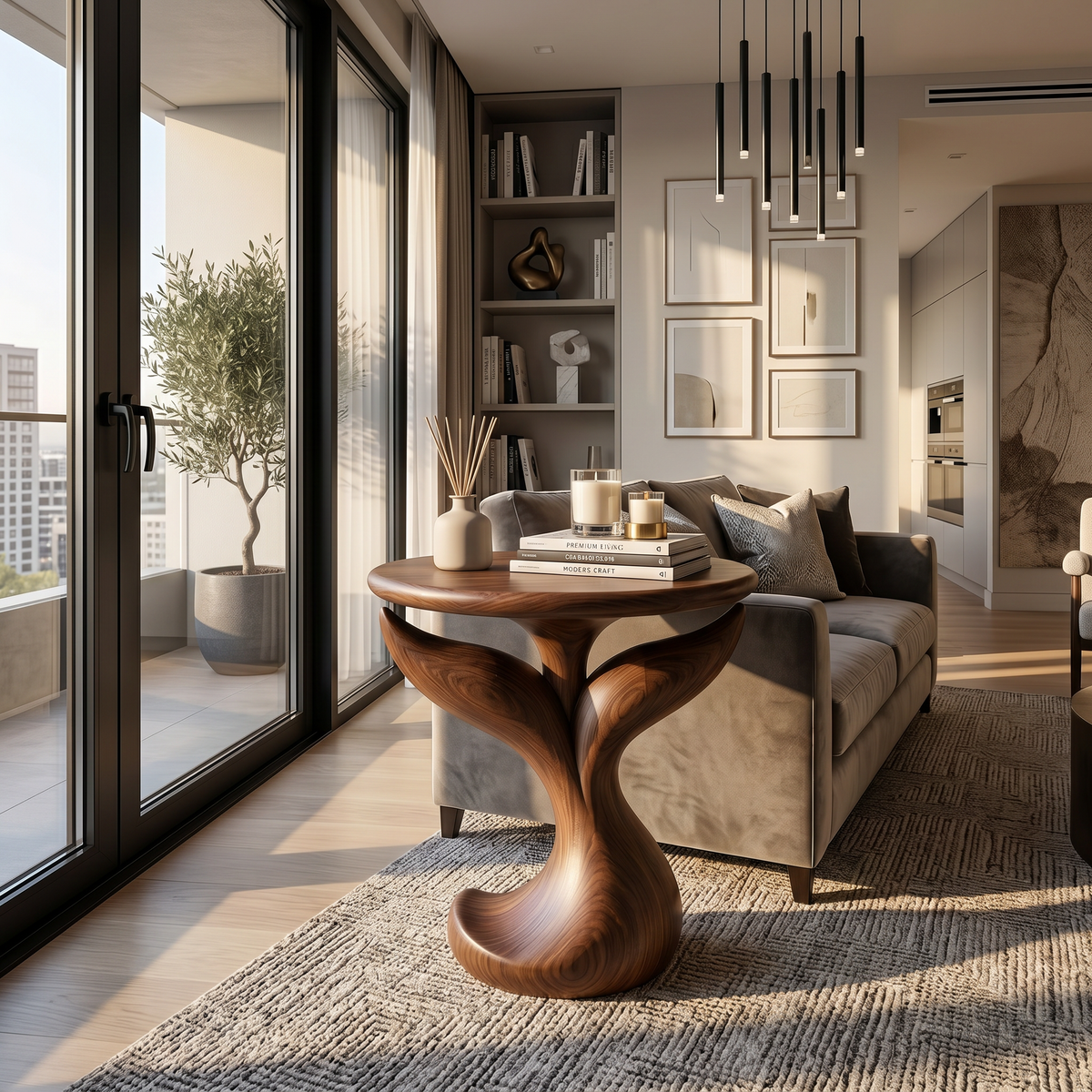 Leaf-Shaped Top Wood Side Table For Lounge Areas, 16 to 24 Inch