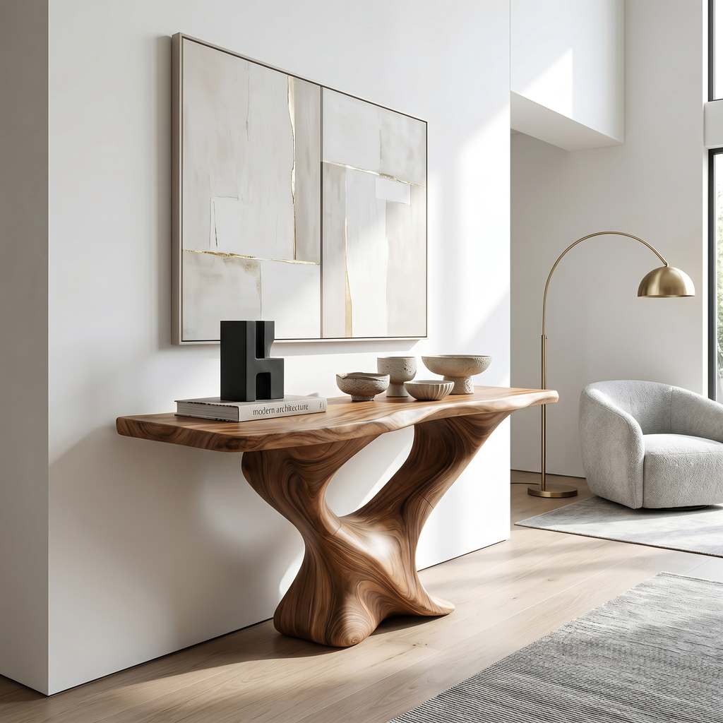 Wooden Console Table, Farmhouse Live Edge Entryway Sofa Table
