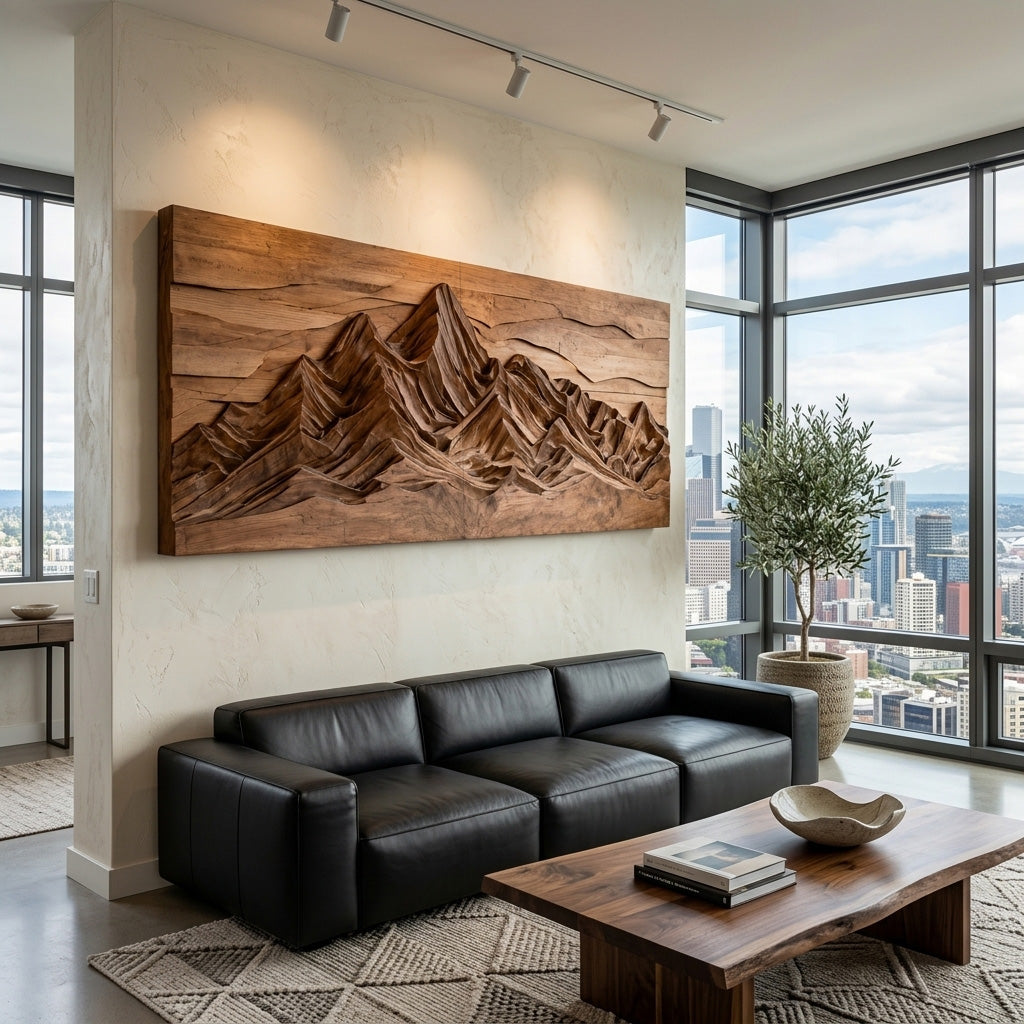 Mountain Wall Art With Layered Carved Design For Holiday Decor